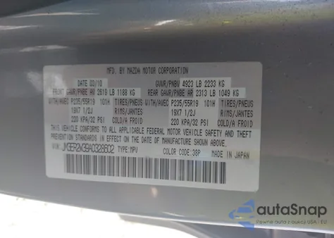 2010 Mazda Cx-7 from USA, damaged, VIN JM3ER2W39A0328602